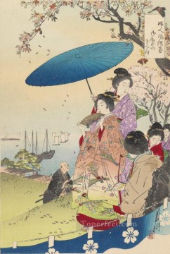 Geisha en primavera 1890 Ogata Gekko Ukiyo e Pinturas al óleo